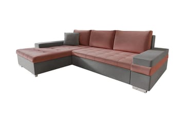 Naoma Bäddbar Hörnsoffa Universal 135x216 cm med Förvaring i Sammet - Rosa|Grå - Möbler - Soffa - Bäddsoffa