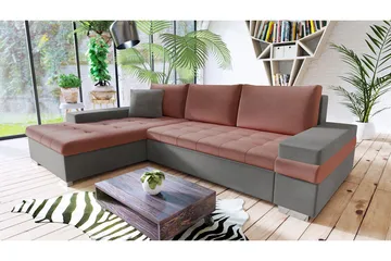 Naoma Bäddbar Hörnsoffa Universal 135x216 cm med Förvaring i Sammet - Rosa|Grå - Möbler - Soffa - Bäddsoffa