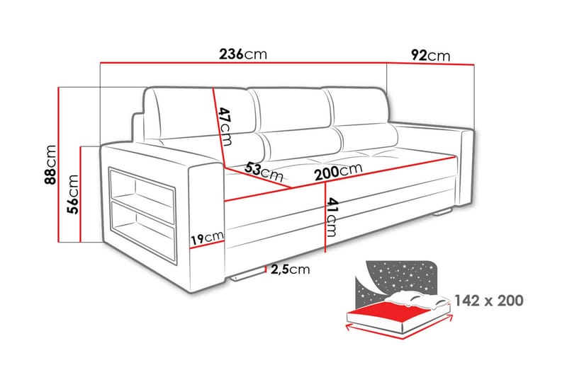 Nemo Bäddsoffa 236x92x88 cm - Grå - Möbler - Soffa - Bäddsoffa