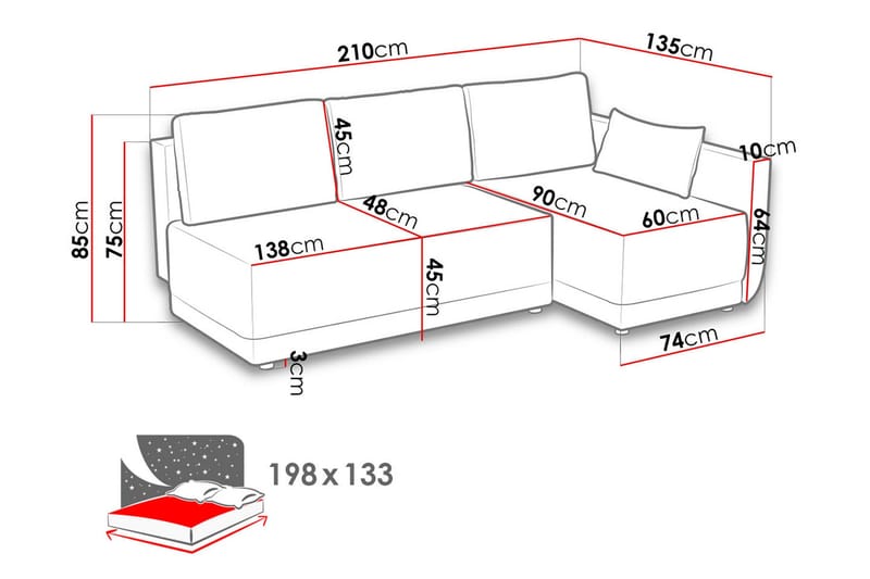 Nestor Hörnsoffa Vänster LED-belysning - Grå - Möbler - Soffa - Bäddsoffa