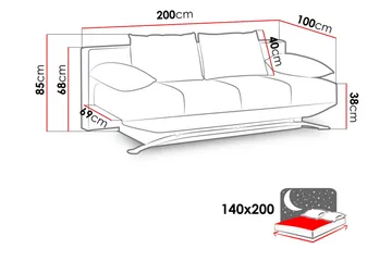 Olier Bäddsoffa 200x100x85 cm - Svart - Möbler - Soffa - Bäddsoffa