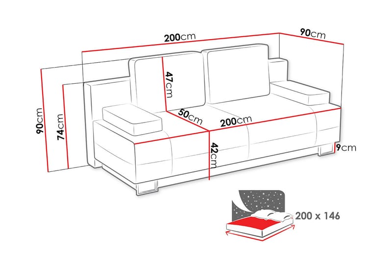 Optima Bäddsoffa 200x90x90 cm - Svart/Grå - Möbler - Soffa - Bäddsoffa