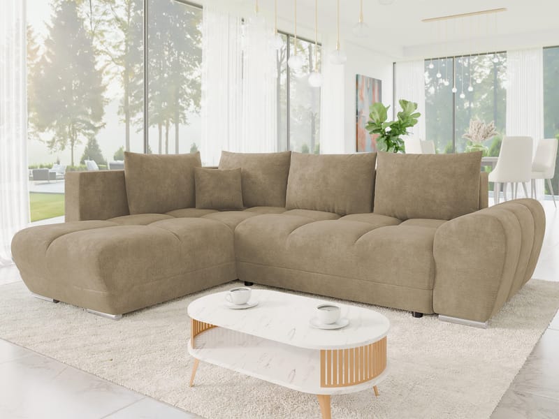 Ostra 4-sits Bäddsoffa divan med vänster förvaring - Beige - Möbler - Soffa - Bäddsoffa