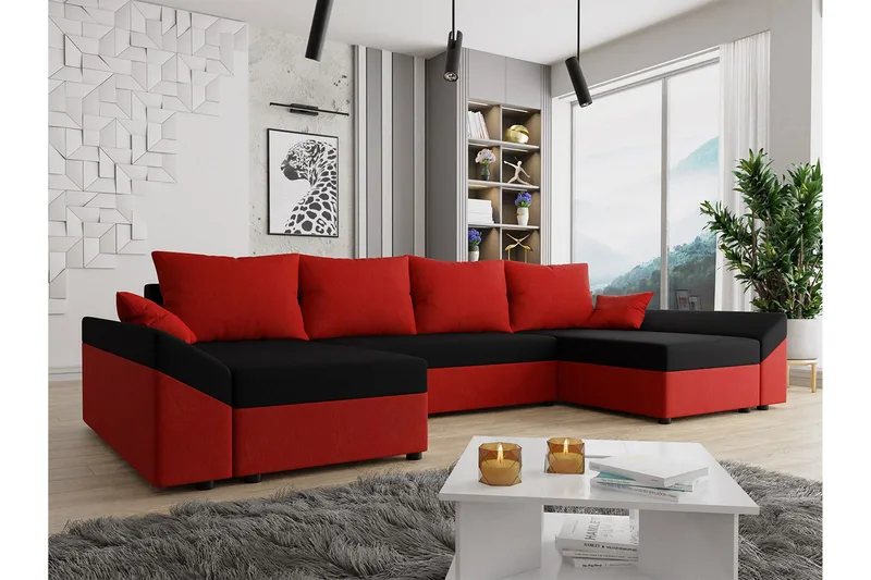 Ovadia 5-sits Bäddsoffa - Röd/Svart - Möbler - Soffa - Bäddsoffa