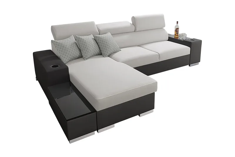 Pereso Hörnsoffa Vänster LED-belysning - Grå - Möbler - Soffa - Bäddsoffa