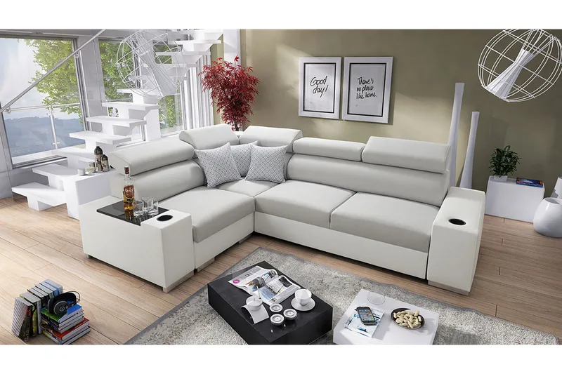 Perseo Divanbäddsoffa 282x205x95 cm LED-belysning - Beige/Grå/Vit - Möbler - Soffa - Bäddsoffa