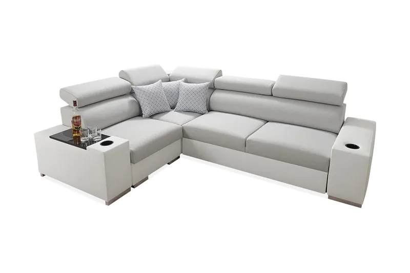 Perseo Divanbäddsoffa 282x205x95 cm LED-belysning, Beige/Grå/Vit