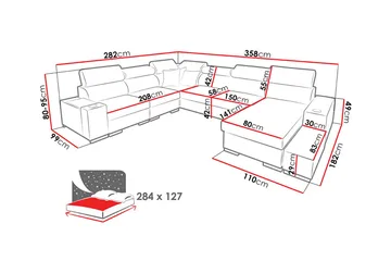 Perseo Divanbäddsoffa 358x282x95 cm LED-belysning - Grå/Vit - Möbler - Soffa - Bäddsoffa