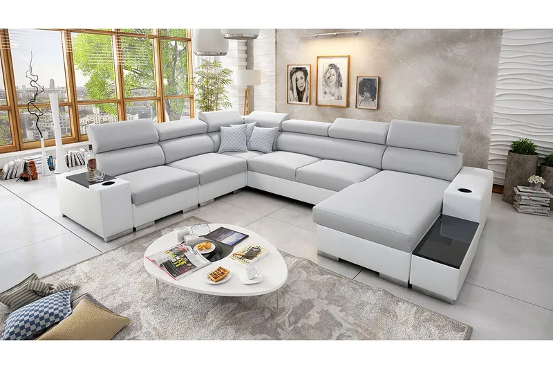 Perseo Divanbäddsoffa 358x282x95 cm LED-belysning - Grå/Vit - Möbler - Soffa - Bäddsoffa
