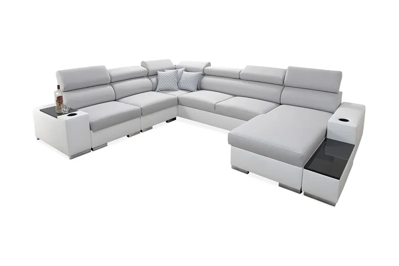 Perseo Divanbäddsoffa 358x282x95 cm LED-belysning, Grå/Vit