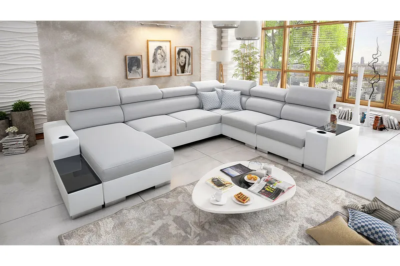 Perseo Divanbäddsoffa 358x282x95 cm LED-belysning - Grå/Vit - Möbler - Soffa - Bäddsoffa