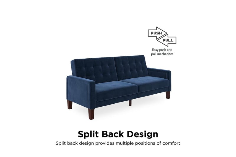 Porter 2-sits Bäddsoffa Sammet/Blå - Dorel Home - Möbler - Soffa - Bäddsoffa - Bäddsoffa 2 sits