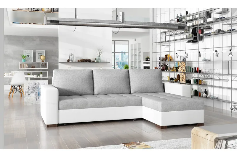 Potes Bäddsoffa med Divan - Grå/Vit - Möbler - Soffa - Bäddsoffa