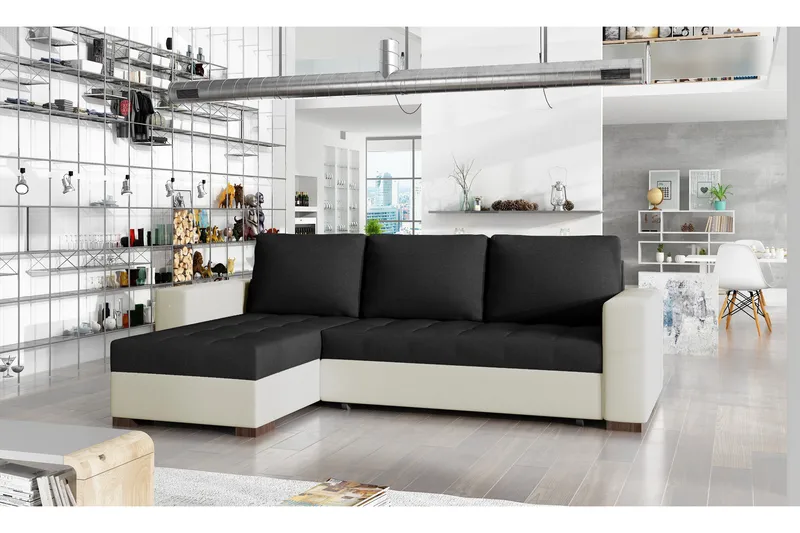 Potes Bäddsoffa med Divan, Svart/Beige
