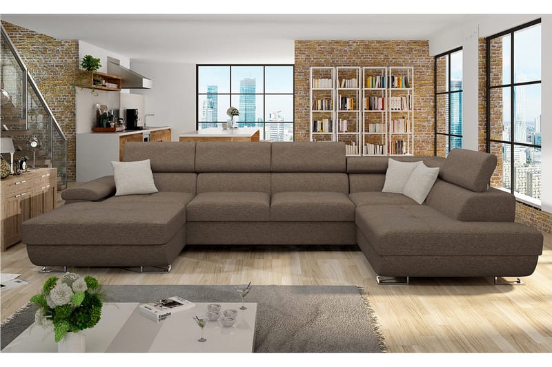 Reginia Bäddsoffa m. Divan och Schäslong Förvaring 4-sits - Brun - Möbler - Soffa - Bäddsoffa
