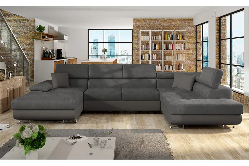 Reginia Bäddsoffa m. Divan och Schäslong Förvaring 4-sits - Grå - Möbler - Soffa - Bäddsoffa