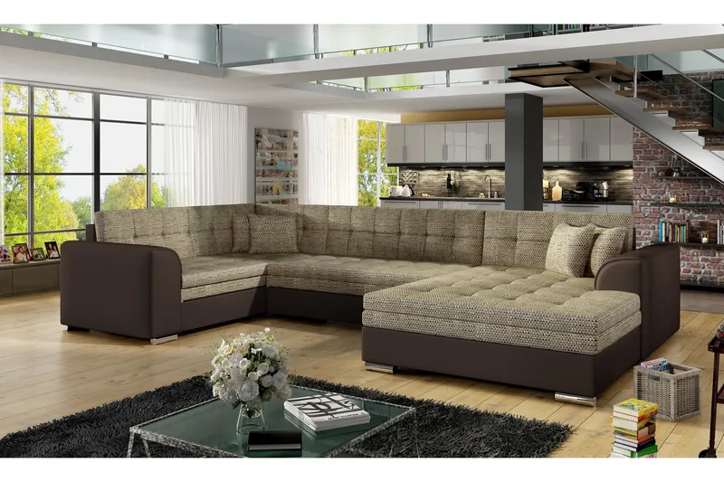 Rineta Bäddsoffa med Dubbeldivan, Beige/Brun