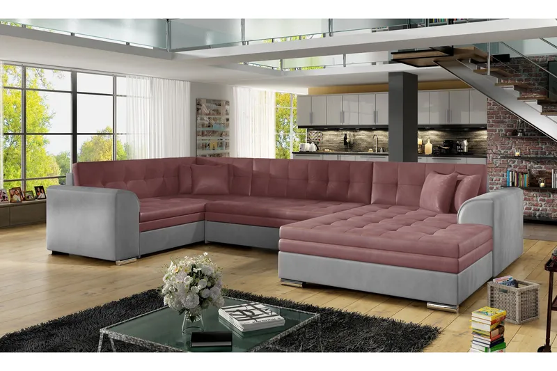 Rineta Bäddsoffa med Dubbeldivan - Rosa/Grå - Möbler - Soffa - Bäddsoffa