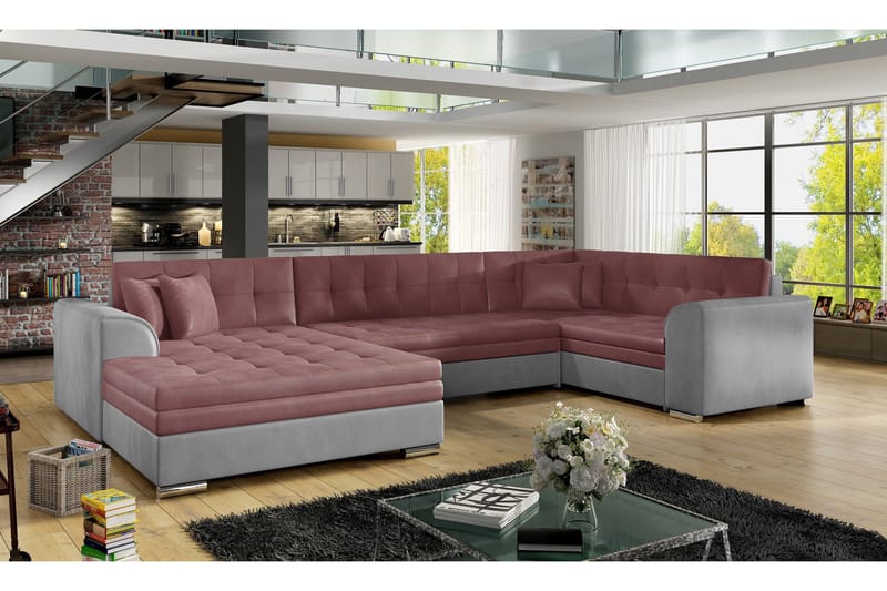 Rineta Bäddsoffa med Dubbeldivan, Rosa/Grå