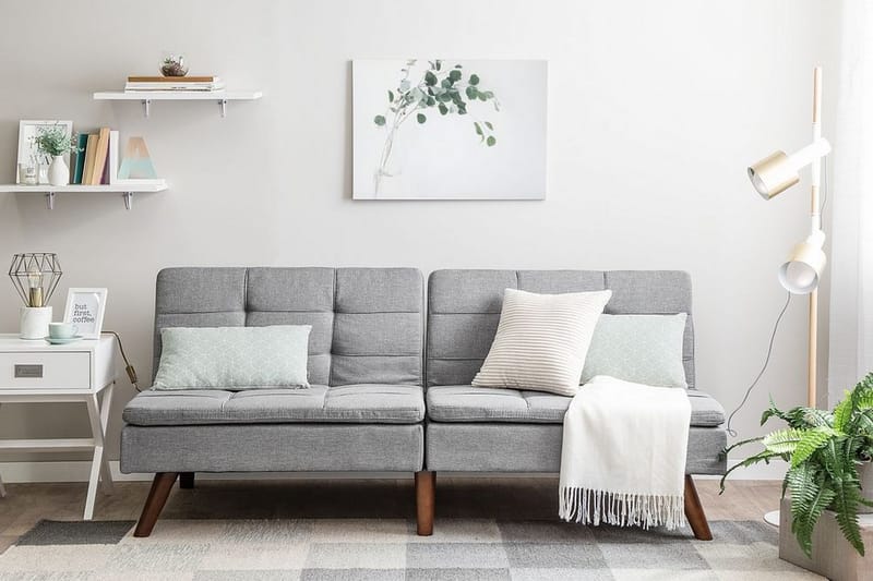 Ronne 2-sits Bäddbar Rektangulär Bäddsoffa i Tyg med Träben - Grå - Möbler - Soffa - Bäddsoffa