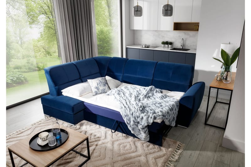 Sajmon Bäddsoffa m. Schäslong 3-sits - Mörkblå - Möbler - Soffa - Bäddsoffa