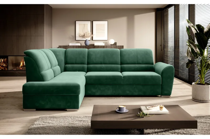 Sajmon Bäddsoffa m. Schäslong 3-sits - Mörkgrön - Möbler - Soffa - Bäddsoffa