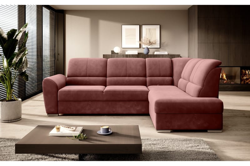 Sajmon Bäddsoffa m. Schäslong 3-sits, Rosa
