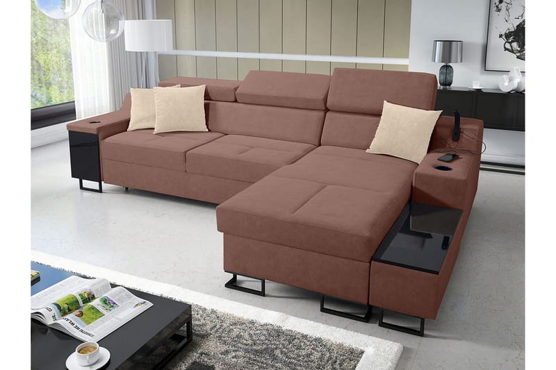 Seginus Bäddsoffa m. Divan Förvaring 3-sits 226x127 - Rosa - Möbler - Soffa - Bäddsoffa