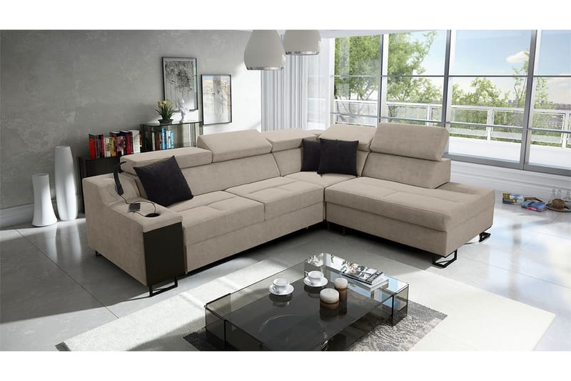 Seginus Bäddsoffa m. Schäslong 3-sits 210x127 - Beige - Möbler - Soffa - Bäddsoffa