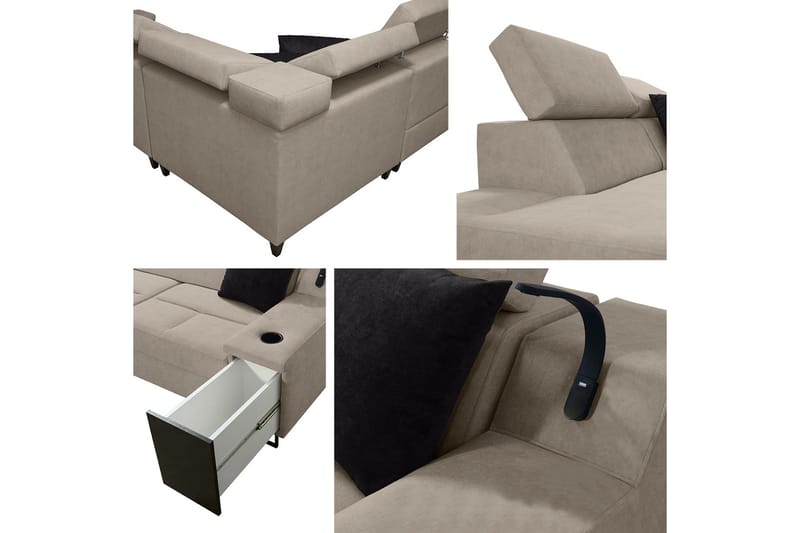 Seginus Bäddsoffa m. Schäslong 3-sits 210x127 - Svart - Möbler - Soffa - Bäddsoffa