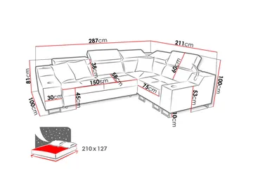 Seginus Hörnbäddsoffa 4-sits 210x127 - Blå - Möbler - Soffa - Bäddsoffa