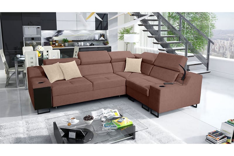 Seginus Hörnbäddsoffa 4-sits 210x127 - Rosa - Möbler - Soffa - Bäddsoffa