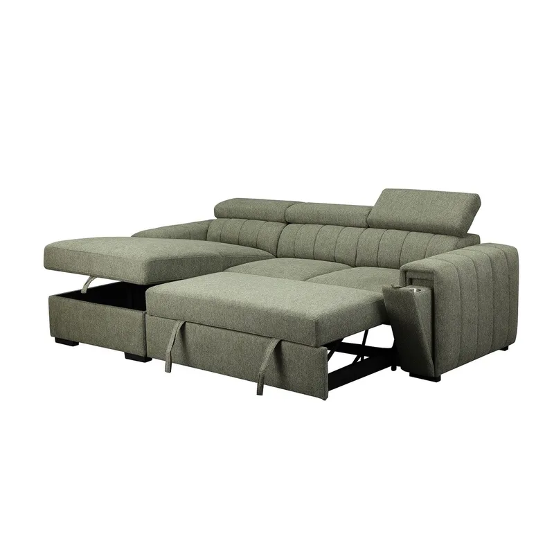 Selmar 2-sits Vänster Hörnbäddsoffa med Förvaring i Tyg - Grön - Möbler - Soffa - Bäddsoffa