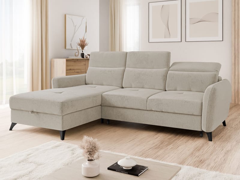 Sies 3-sits Bäddsoffa divan vänster med förvaring - beige - Möbler - Soffa - Bäddsoffa