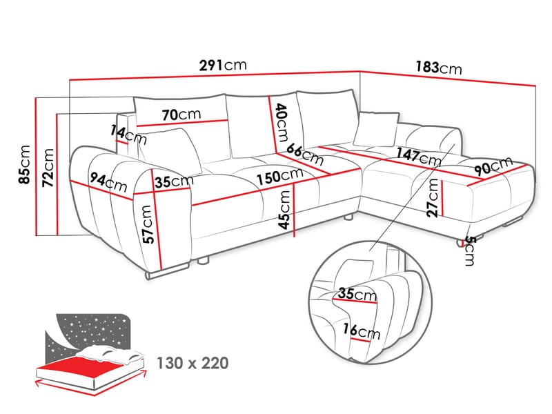 Simerly 4-sits Bäddsoffa divan vänster med förvaring - Beige - Möbler - Soffa - Bäddsoffa