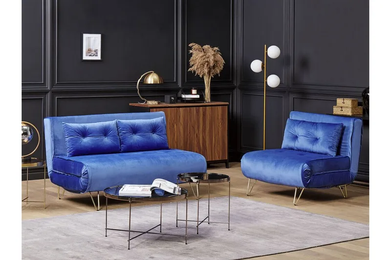 Soffa 2-sits sammet marinblå VESTFOLD - Blå - Möbler - Soffa - Bäddsoffa