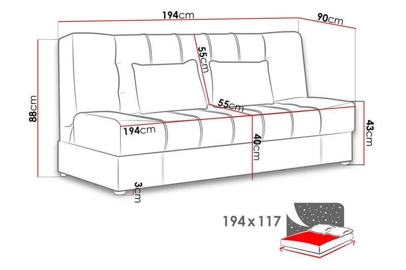 Sonia Bäddsoffa 194x90x88 cm LED-belysning - Brun - Möbler - Soffa - Bäddsoffa