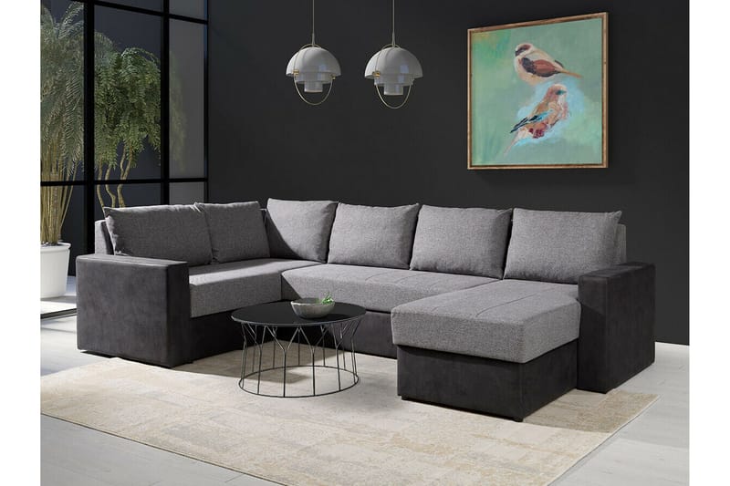 Staffin 4-sits Höger U-formad Hörnbäddsoffa 140x270 cm med Förvaring i Tyg - Grå - Möbler - Soffa - Bäddsoffa