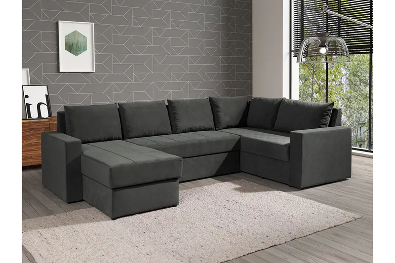 Staffin 4-sits Vänster U-formad Hörnbäddsoffa 140x270 cm med Förvaring i Tyg - Mörkgrå - Möbler - Soffa - Bäddsoffa