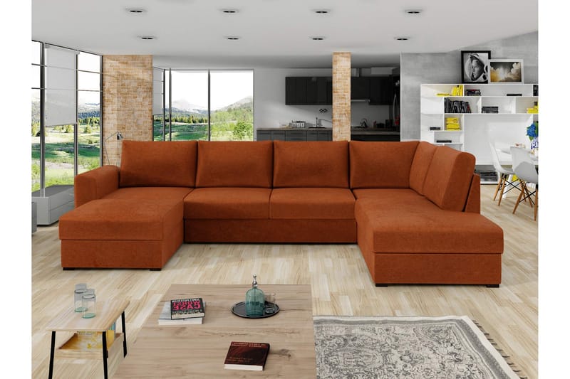 Taberk Bäddsoffa med Divan och Schäslong 4-sits i Chenille - Orange - Möbler - Soffa - Bäddsoffa