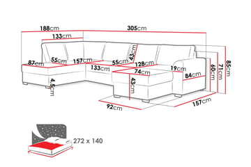 Taberk Bäddsoffa med Divan och Schäslong 4-sits i Chenille - Orange - Möbler - Soffa - Bäddsoffa