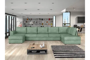 Taberk Bäddsoffa med Divan och Schäslong 5-sits i Bouclé - Grön - Möbler - Soffa - Bäddsoffa
