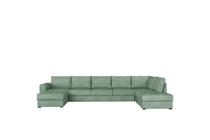 Taberk Bäddsoffa med Divan och Schäslong 5-sits i Bouclé - Grön - Möbler - Soffa - Bäddsoffa