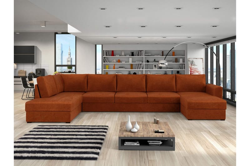 Taberk Bäddsoffa med Divan och Schäslong 5-sits i Chenille - Orange - Möbler - Soffa - Bäddsoffa