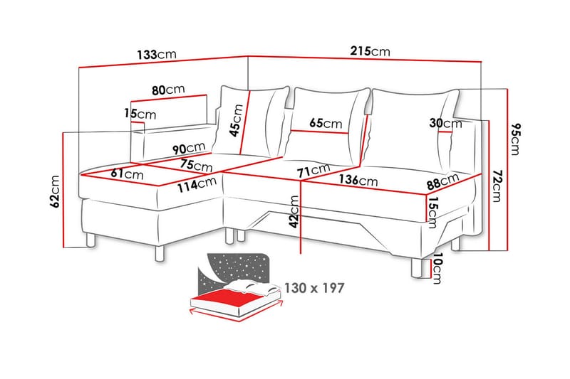 Tom Divanbäddsoffa 215x133x72 cm - Beige/Grå - Möbler - Soffa - Bäddsoffa