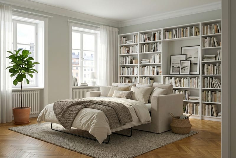 Travstad 3-sits Bäddsoffa i Chenille frammåtbäddad - Beige - Möbler - Soffa - Bäddsoffa