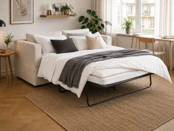 Travstad 3-sits Bäddsoffa med HVILA Bäddmadrass 140x200 cm Polyesterskum Vändbar Sommar & Vintersida och Tvättbar klädsel - Beige - Möbler - Soffa - Bäddsoffa