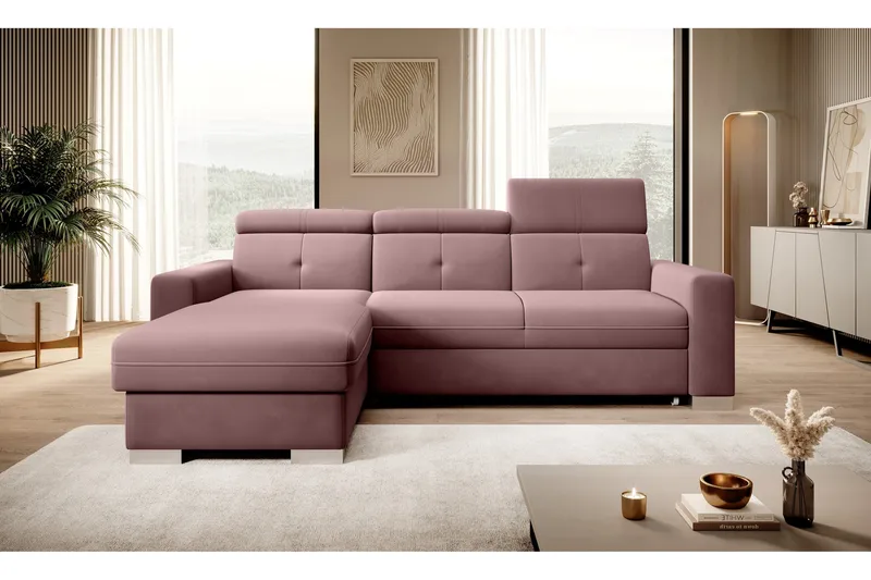 Trent Bäddsoffa m. Divan med Förvaring 3-sits, Rosa