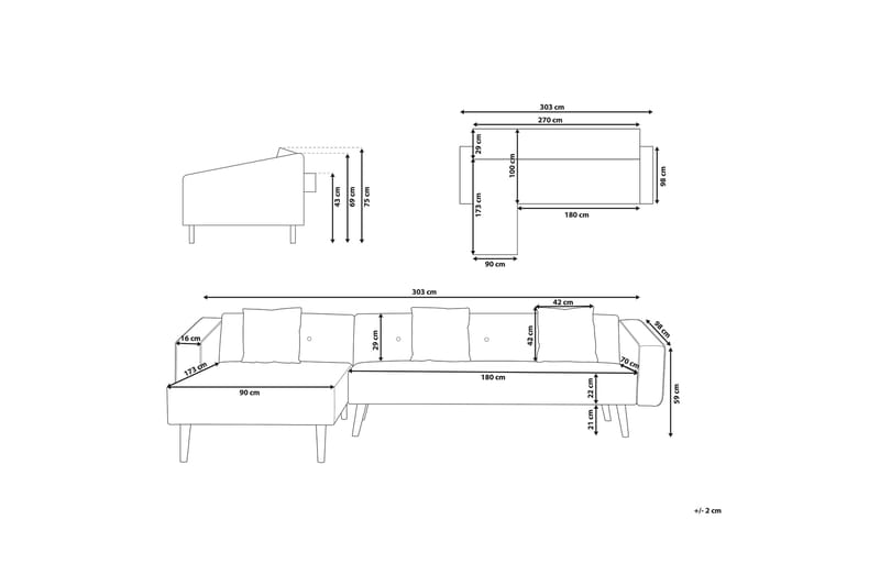 Vadso Hörnsoffa 303 cm - Svart - Möbler - Soffa - Bäddsoffa