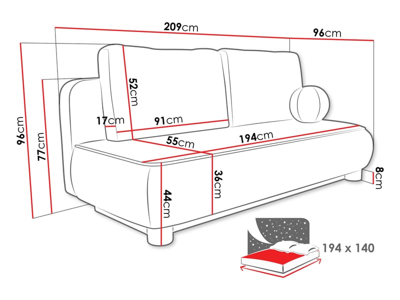 Villoruela Bäddsoffa 3-sits - Grå - Möbler - Soffa - Bäddsoffa